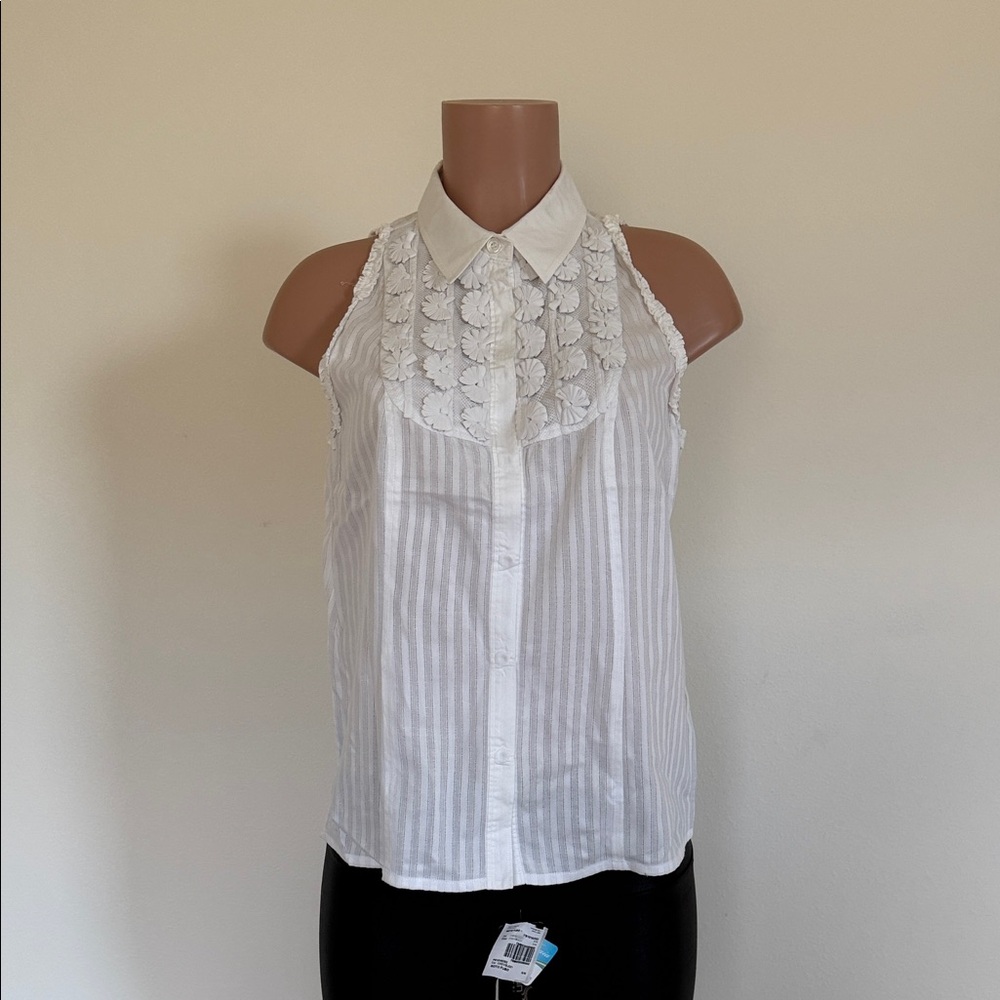 Magaschoni White Striped Lace Blouse size medium